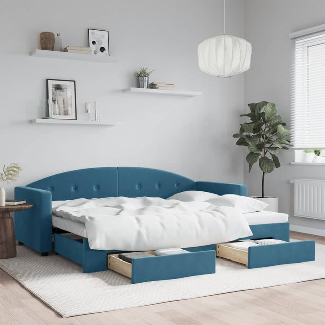 Divano Letto Estraibile con Cassetti Blu 80x200 cm Velluto