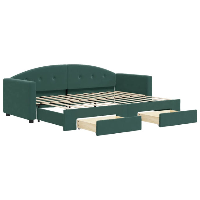 Divano Letto Estraibile Cassetti Verde Scuro 80x200cm Velluto