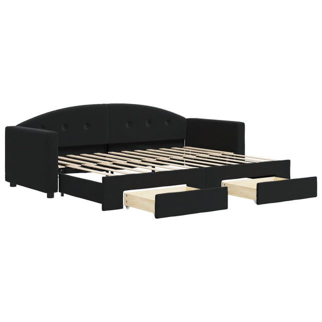 Divano Letto Estraibile con Cassetti Nero 80x200 cm in Velluto