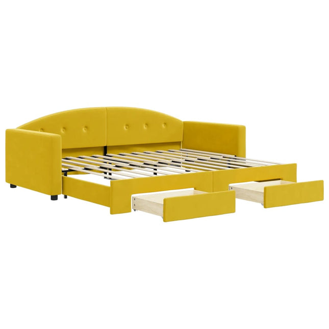 Divano Letto Estraibile con Cassetti Giallo 90x200cm in Velluto