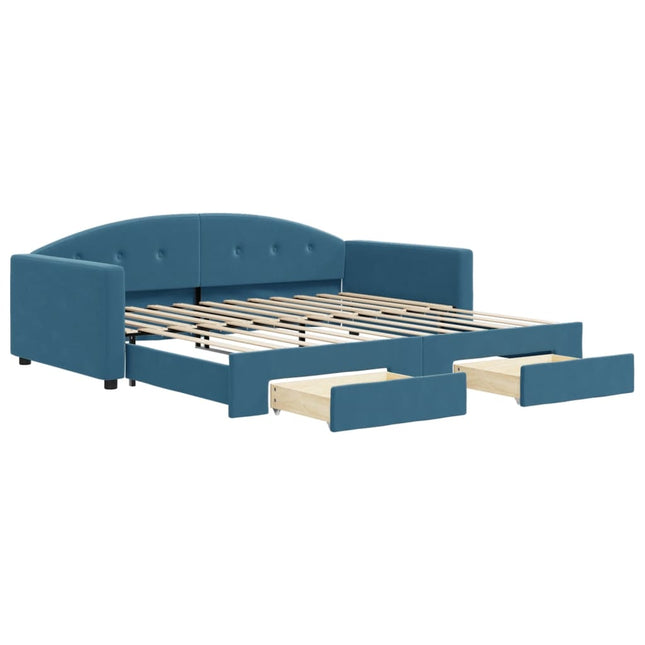 Divano Letto Estraibile con Cassetti Blu 100x200 cm in Velluto