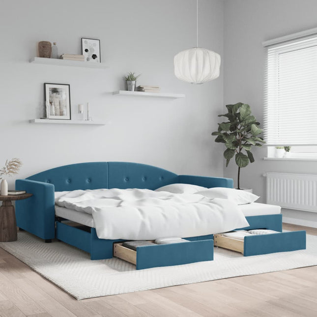 Divano Letto Estraibile con Cassetti Blu 100x200 cm in Velluto