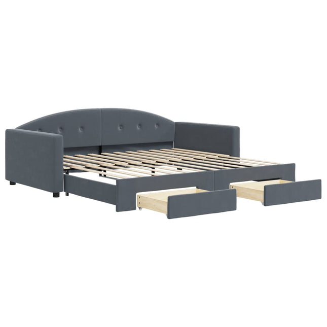 Divano Letto Estraibile Cassetti Grigio Scuro 100x200cm Velluto