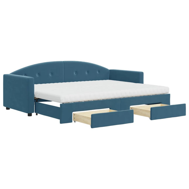 Divano Letto Estraibile con Cassetti Blu 80x200 cm in Velluto