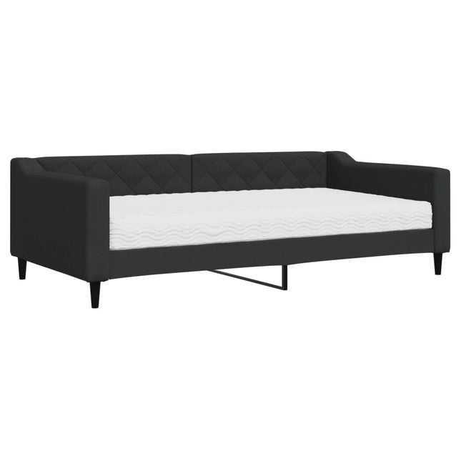 Divano Letto con Materasso Nero 100x200 cm in Tessuto