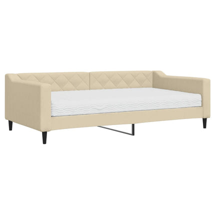 Divano Letto con Materasso Crema 100x200 cm in Tessuto