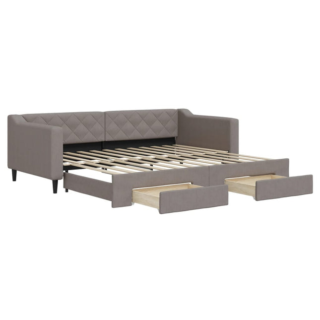 Divano Letto Estraibile con Cassetti Tortora 90x200 cm Tessuto