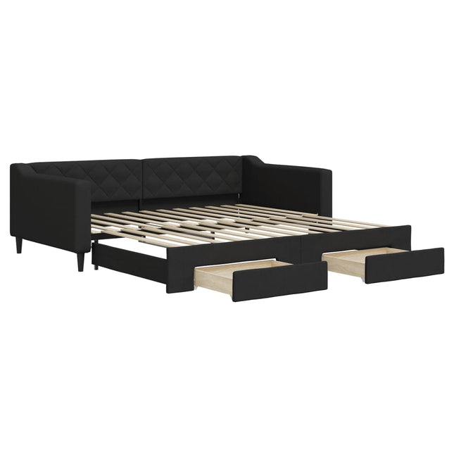 Divano Letto Estraibile con Cassetti Nero 100x200 cm in Tessuto