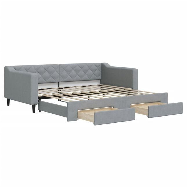 Divano Letto Estraibile Cassetti Grigio Chiaro 90x190cm Tessuto