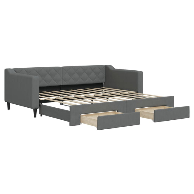 Divano Letto Estraibile Cassetti Grigio Scuro 90x190cm Tessuto