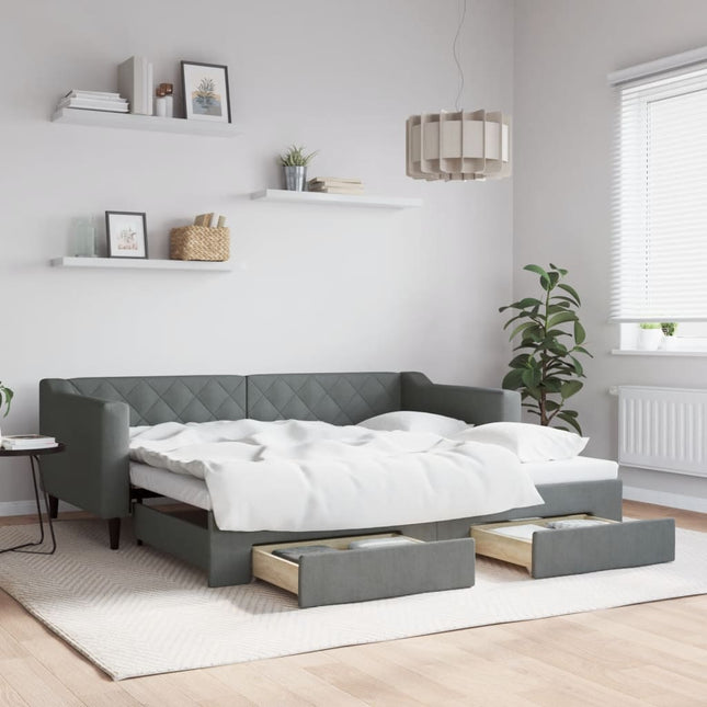 Divano Letto Estraibile Cassetti Grigio Scuro 90x190cm Tessuto