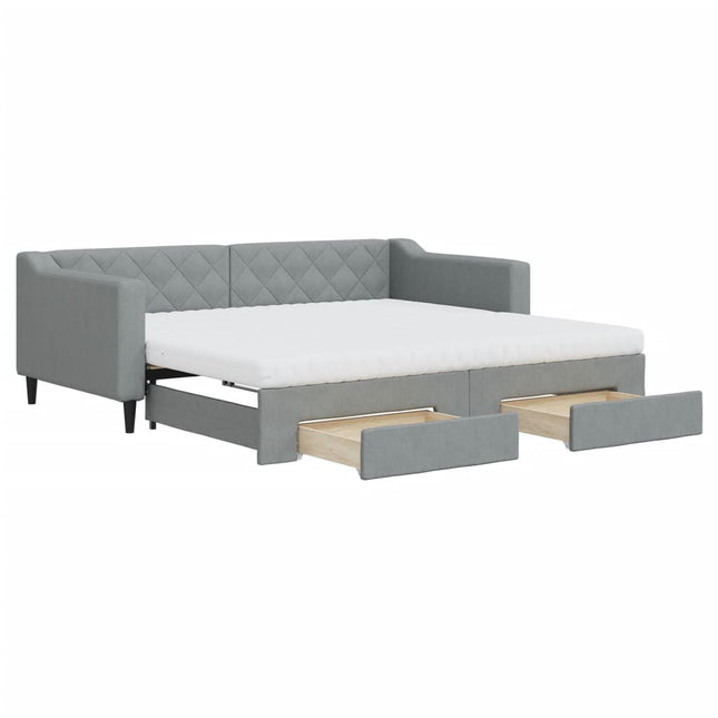 Divano Letto Estraibile Cassetti Grigio Chiaro 90x190cm Tessuto