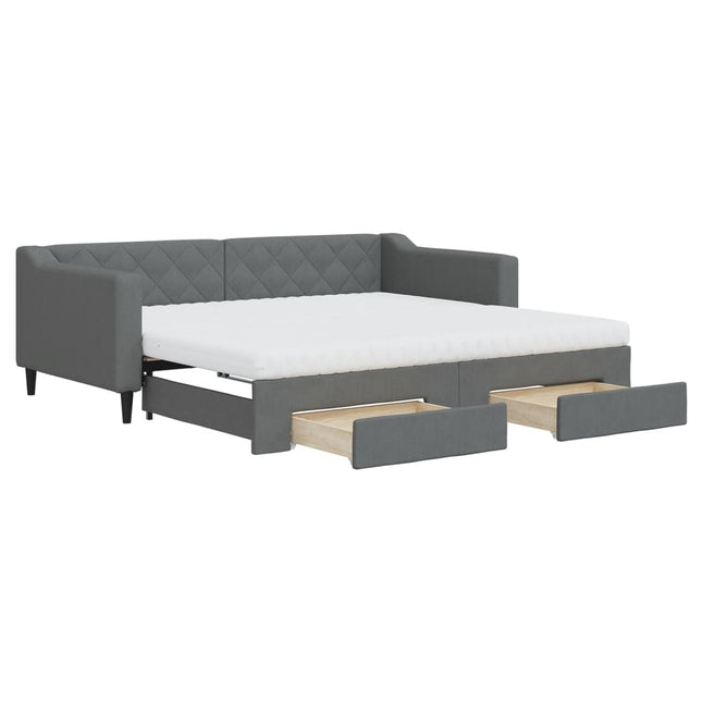 Divano Letto Estraibile Cassetti Grigio Scuro 90x190cm Tessuto