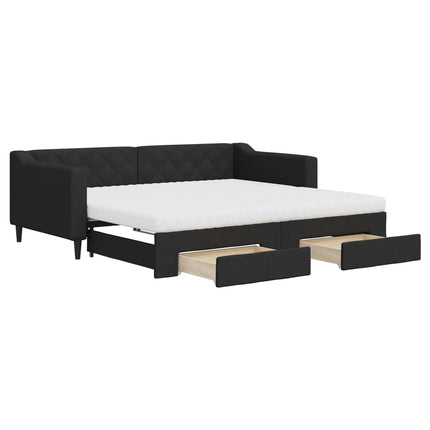 Divano Letto Estraibile con Cassetti Nero 90x190 cm in Tessuto