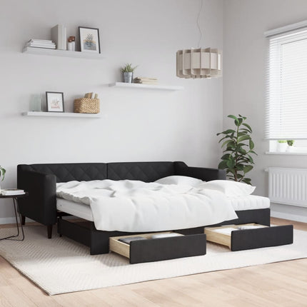 Divano Letto Estraibile con Cassetti Nero 90x190 cm in Tessuto