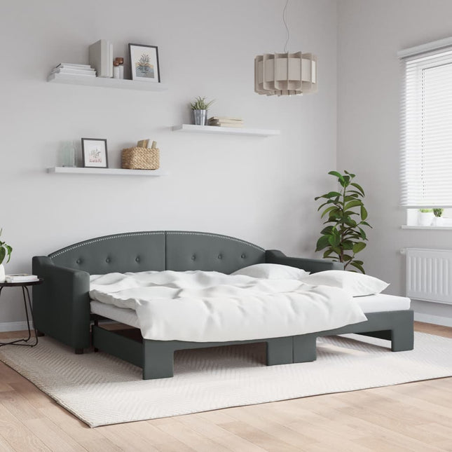 Divano Letto con Letto Estraibile Grigio Scuro 90x190cm Tessuto