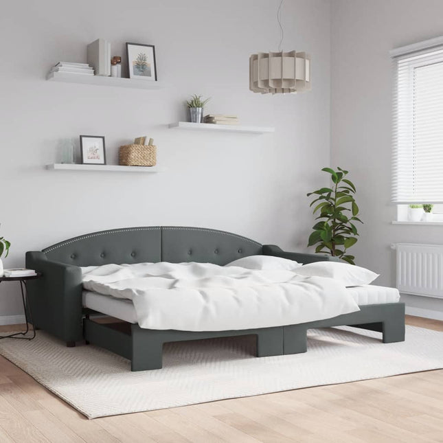 Divano Letto Estraibile Materassi Grigio Scuro 90x200cm Tessuto