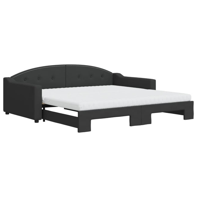 Divano Letto Estraibile con Materassi Nero 100x200 cm Tessuto
