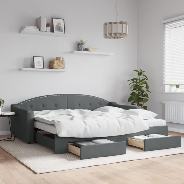 Divano Letto Estraibile Cassetti Grigio Scuro 90x200cm Tessuto