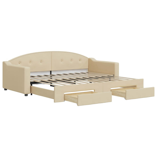 Divano Letto Estraibile con Cassetti Crema 90x200 cm in Tessuto