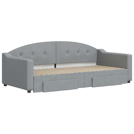 Divano Letto Estraibile Cassetti Grigio Chiaro 90x190cm Tessuto
