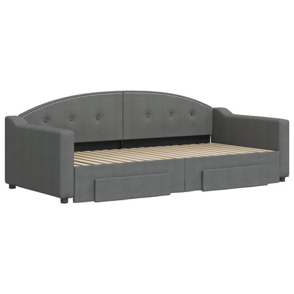 Divano Letto Estraibile Cassetti Grigio Scuro 90x190cm Tessuto