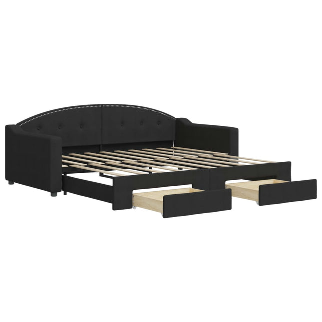 Divano Letto Estraibile con Cassetti Nero 90x190 cm in Tessuto