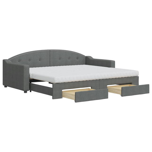 Divano Letto Estraibile Cassetti Grigio Scuro 90x200cm Tessuto