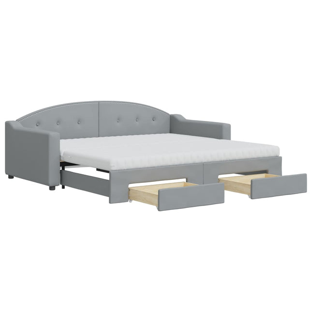 Divano Letto Estraibile Cassetti Grigio Chiaro 90x190cm Tessuto