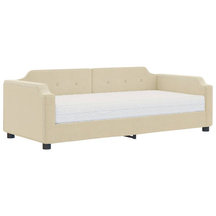 Divano Letto con Materasso Crema 90x200 cm in Tessuto