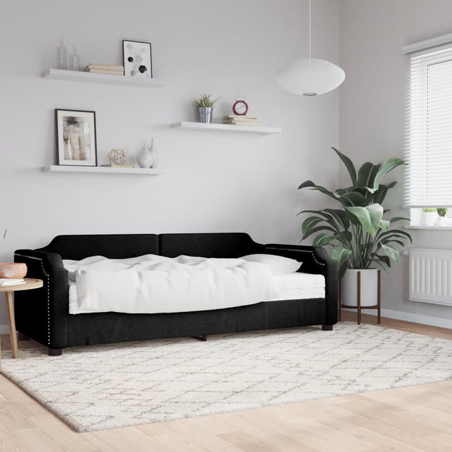 Divano Letto con Materasso Nero 90x190 cm in Tessuto