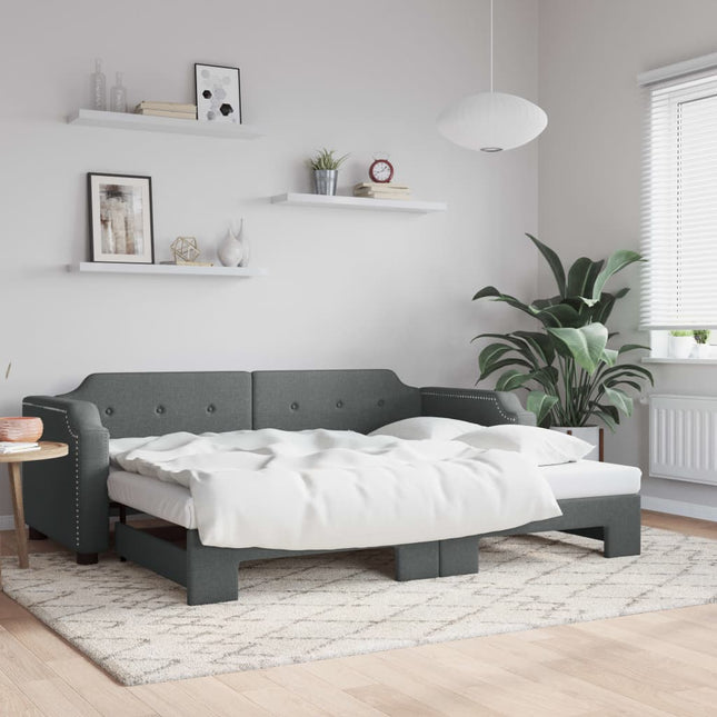 Divano Letto con Letto Estraibile Grigio Scuro 90x190cm Tessuto