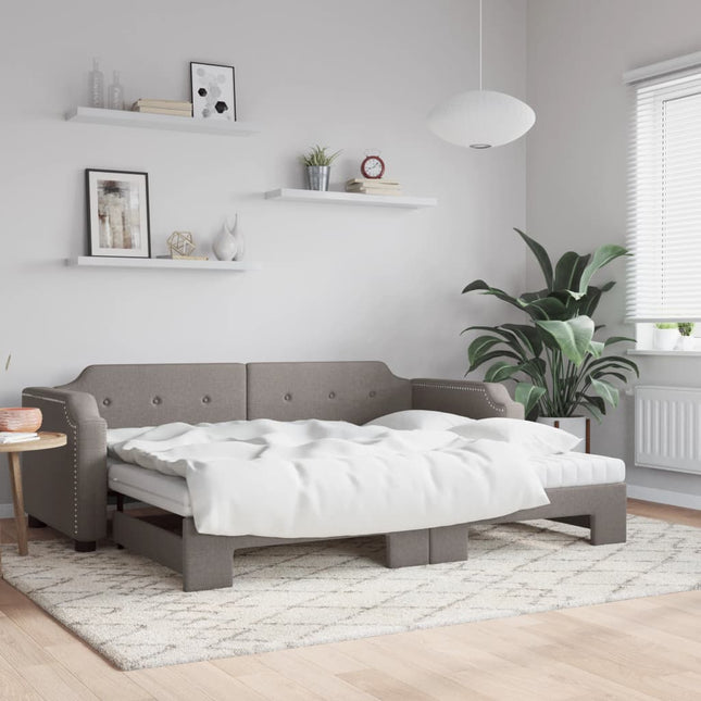 Divano Letto Estraibile con Materassi Tortora 90x200 cm Tessuto