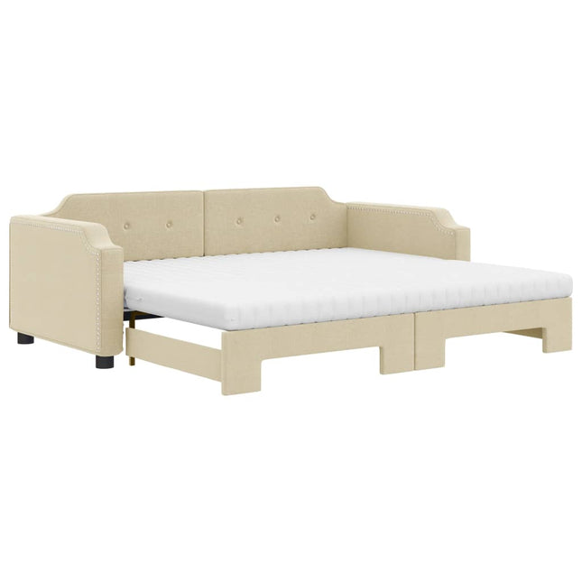 Divano Letto Estraibile con Materassi Crema 100x200 cm Tessuto