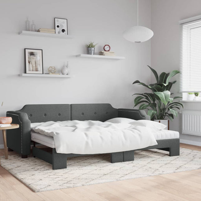 Divano Letto Estraibile Materassi Grigio Scuro 90x190cm Tessuto