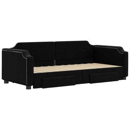 Divano Letto Estraibile con Cassetti Nero 100x200 cm in Tessuto