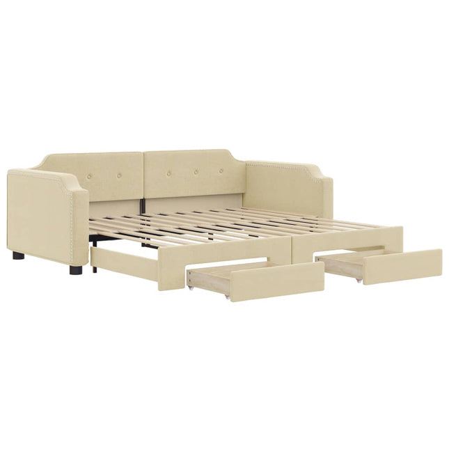 Divano Letto Estraibile con Cassetti Crema 100x200cm in Tessuto
