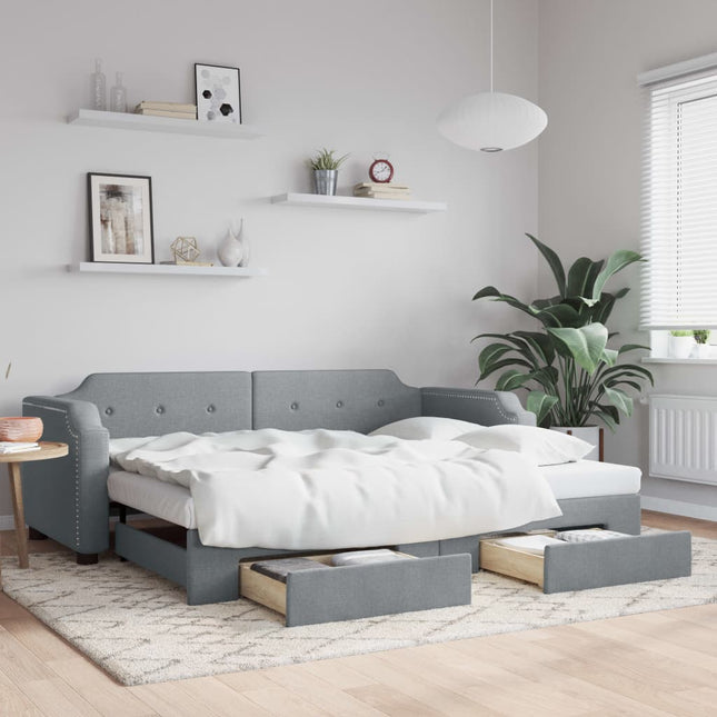 Divano Letto Estraibile Cassetti Grigio Chiaro 90x190cm Tessuto
