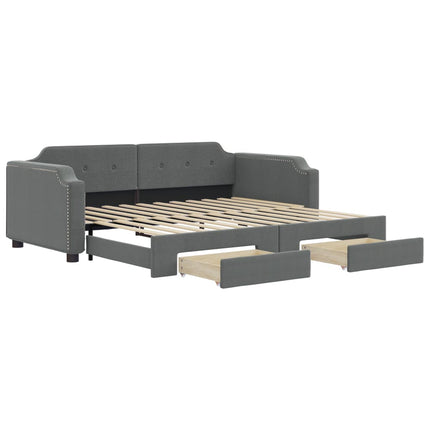 Divano Letto Estraibile Cassetti Grigio Scuro 90x190cm Tessuto