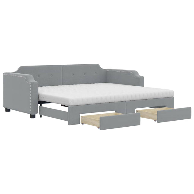 Divano Letto Estraibile Cassetti Grigio Chiaro 90x190cm Tessuto