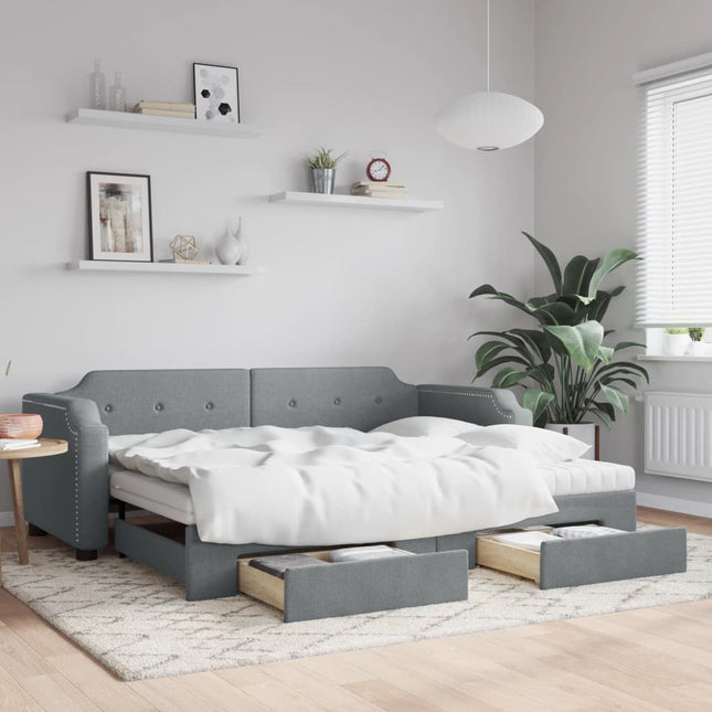 Divano Letto Estraibile Cassetti Grigio Chiaro 90x190cm Tessuto