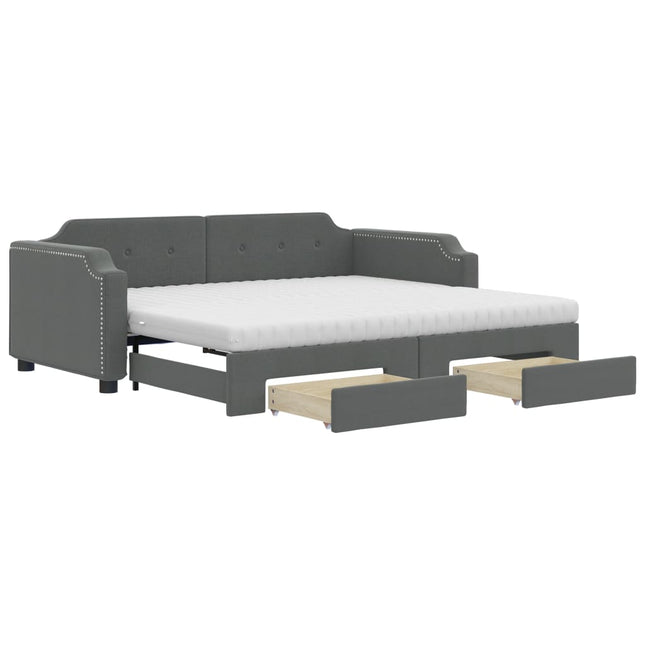 Divano Letto Estraibile Cassetti Grigio Scuro 90x190cm Tessuto