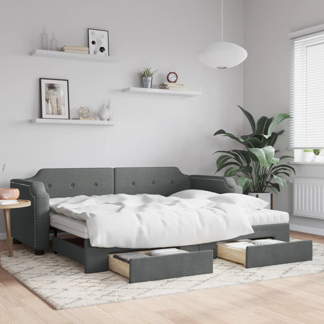 Divano Letto Estraibile Cassetti Grigio Scuro 90x190cm Tessuto