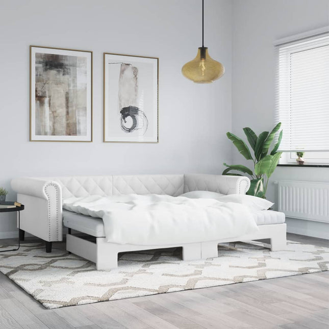 Divano Letto Estraibile e Materassi Bianco 90x200 cm Similpelle