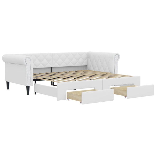 Divano Letto Estraibile con Cassetti Bianco 90x200cm Similpelle