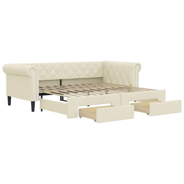 Divano Letto Estraibile con Cassetti Crema 90x200 cm Similpelle