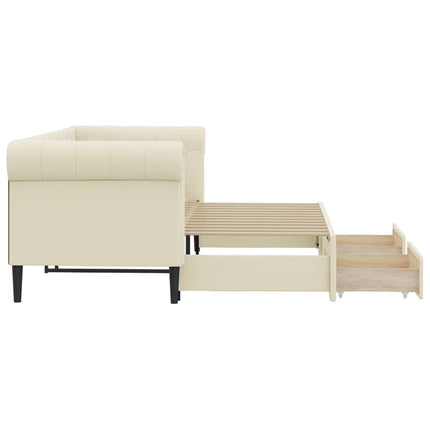 Divano Letto Estraibile con Cassetti Crema 90x200 cm Similpelle