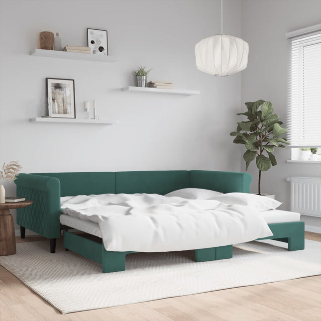 Divano Letto con Letto Estraibile Verde Scuro 100x200cm Velluto