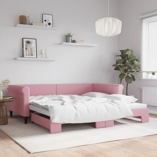 Divano Letto con Letto Estraibile Rosa 100x200 cm in Velluto