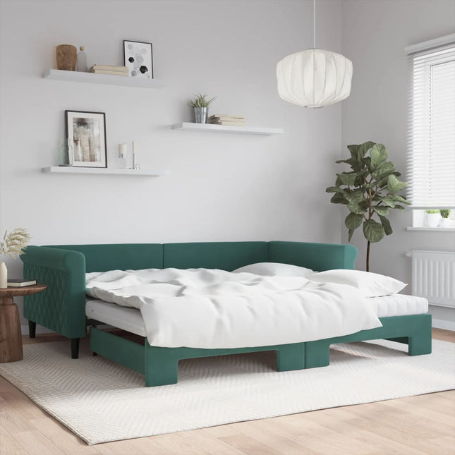 Divano Letto Estraibile Materassi Verde Scuro 100x200 Velluto